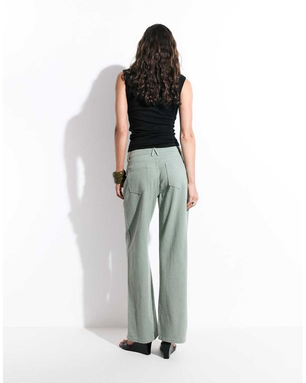 Lioness Green Penny Asymmetric Button Detail Relaxed Leg Jeans