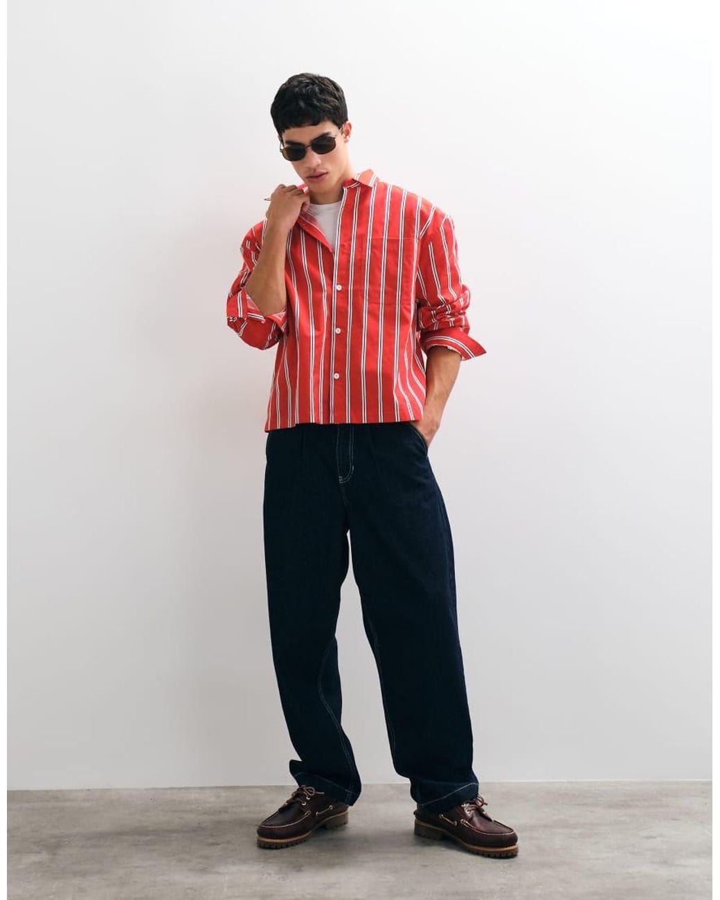ASOS Red Boxy Oversized Stripe Shirt for men