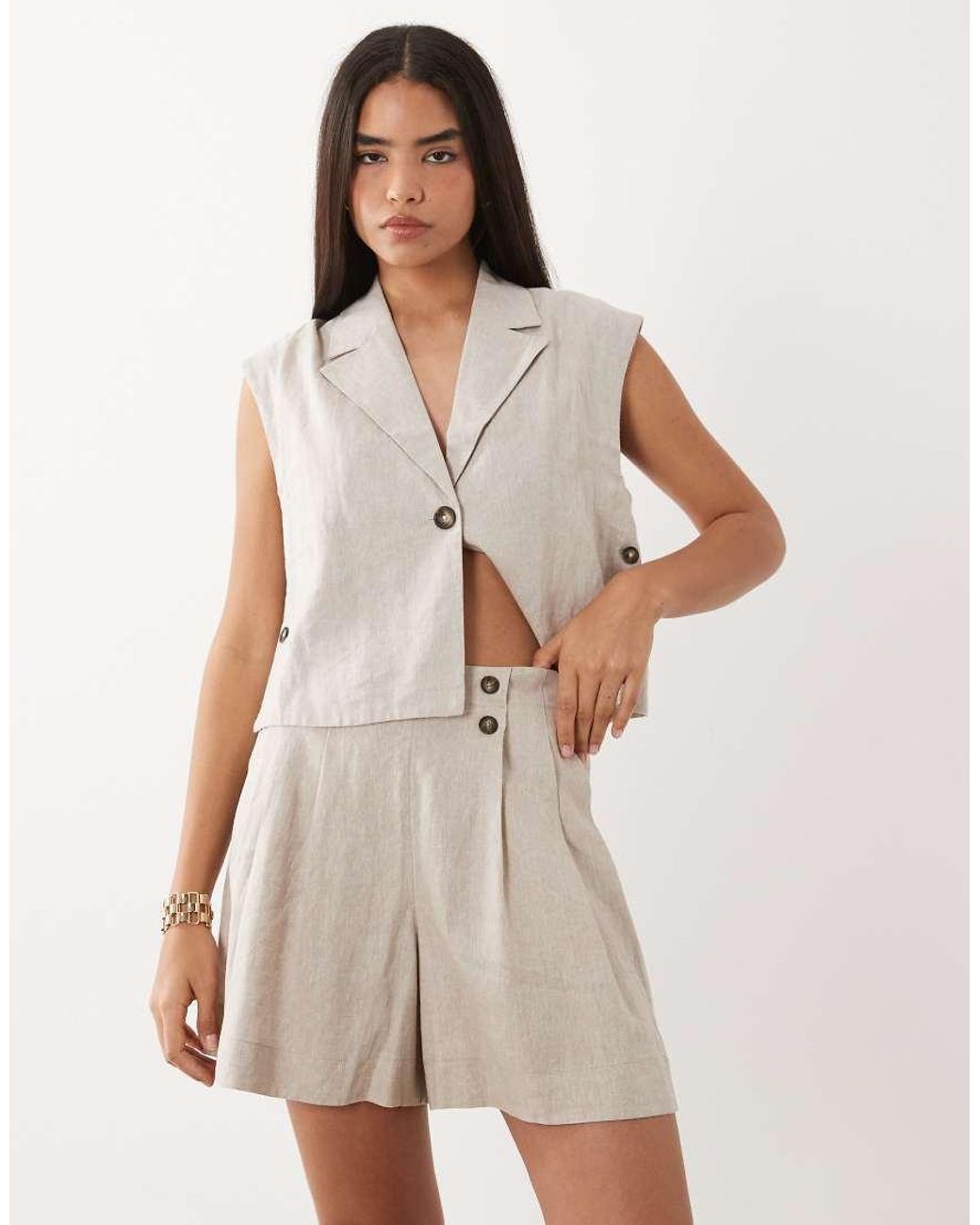 Y.A.S Natural Linen Blend Tailored Shorts Co-ord