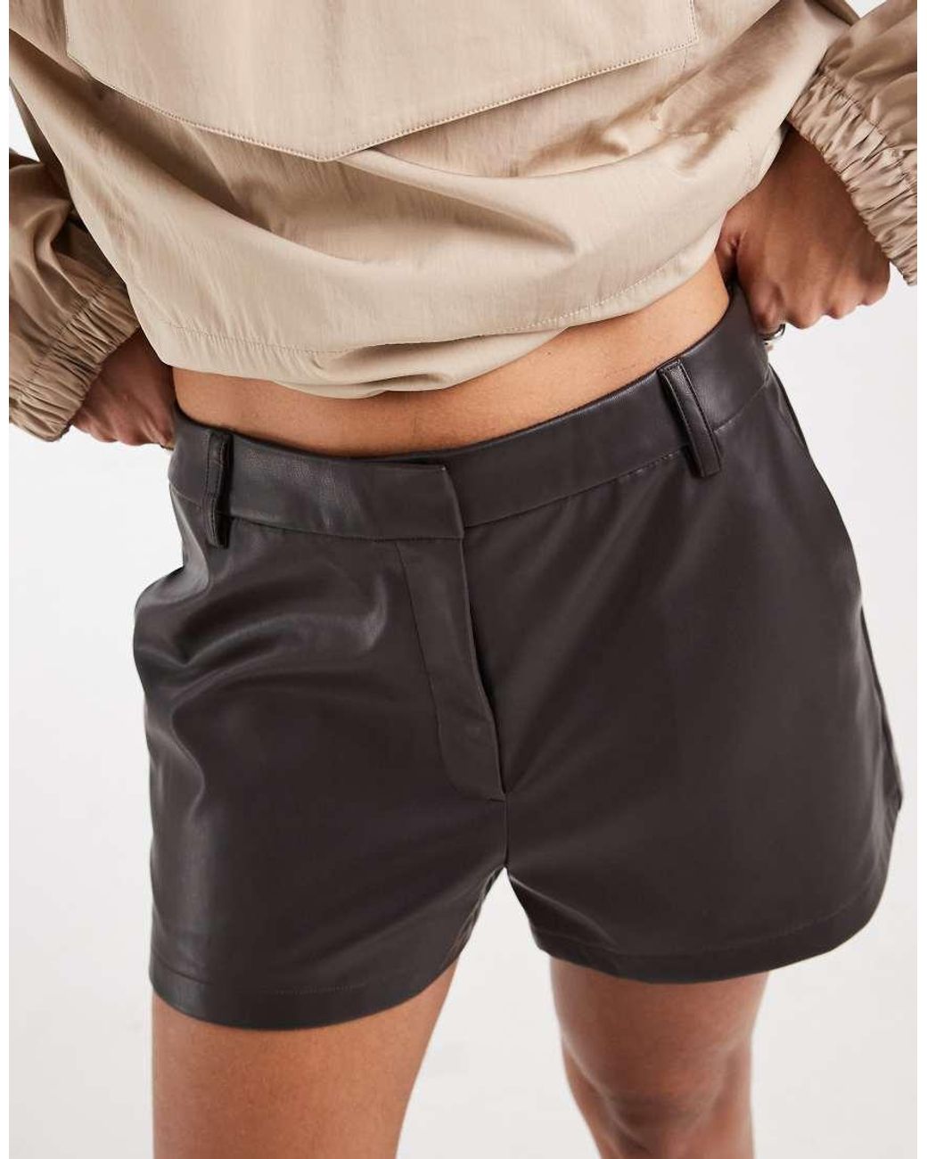 ASOS Brown Tailored Faux Leather Micro Shorts