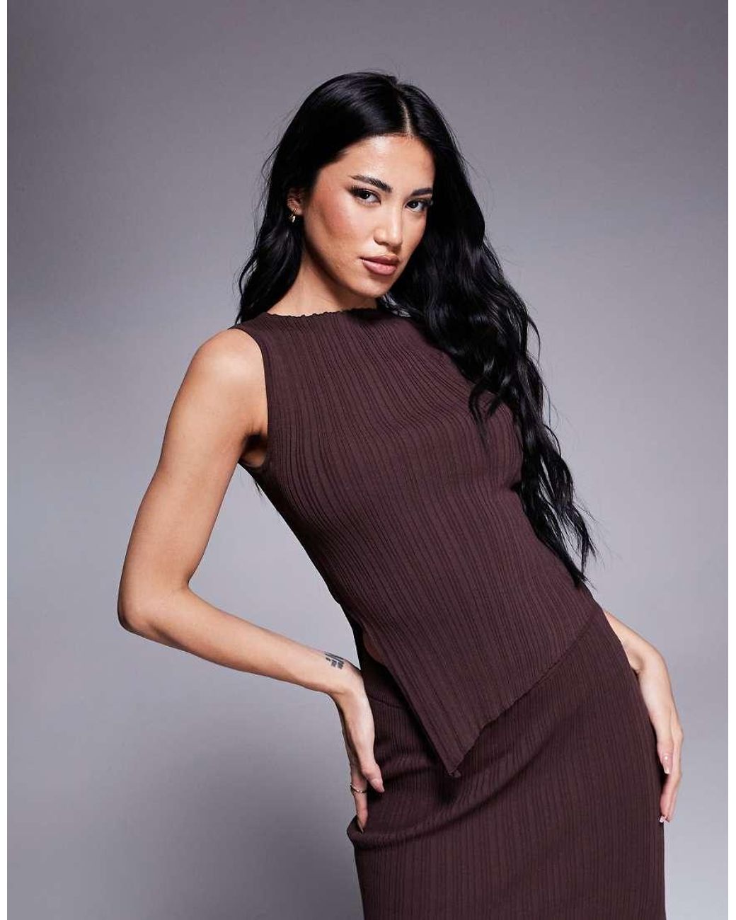 Princess Polly Purple Ribbed Sleeveless Asymmetric Top And Maxi Skirt Full Set