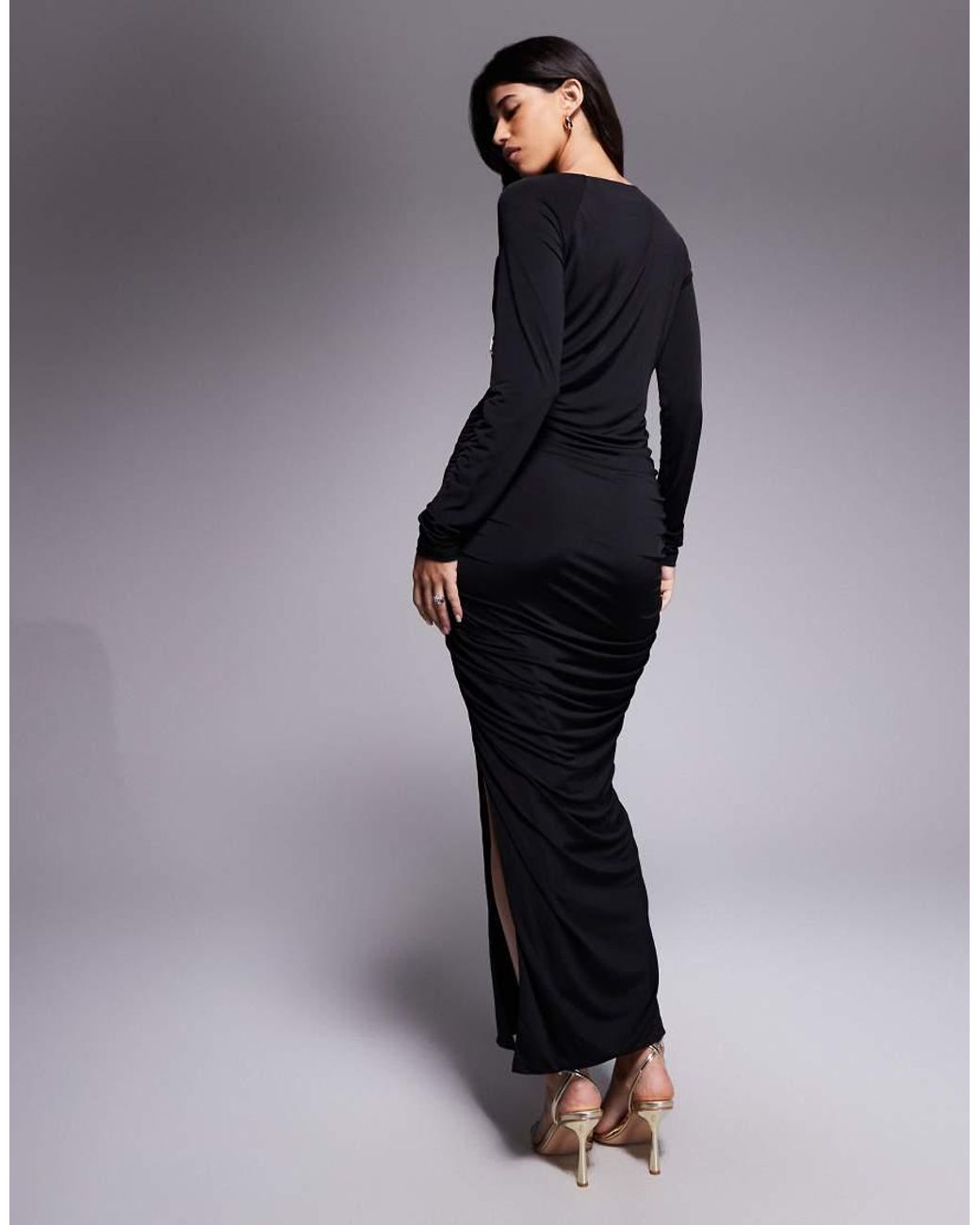 Ruched & Ready Blue Sculpted Asymmetric Cut Out Hardware Detail Bodycon Maxi Dress