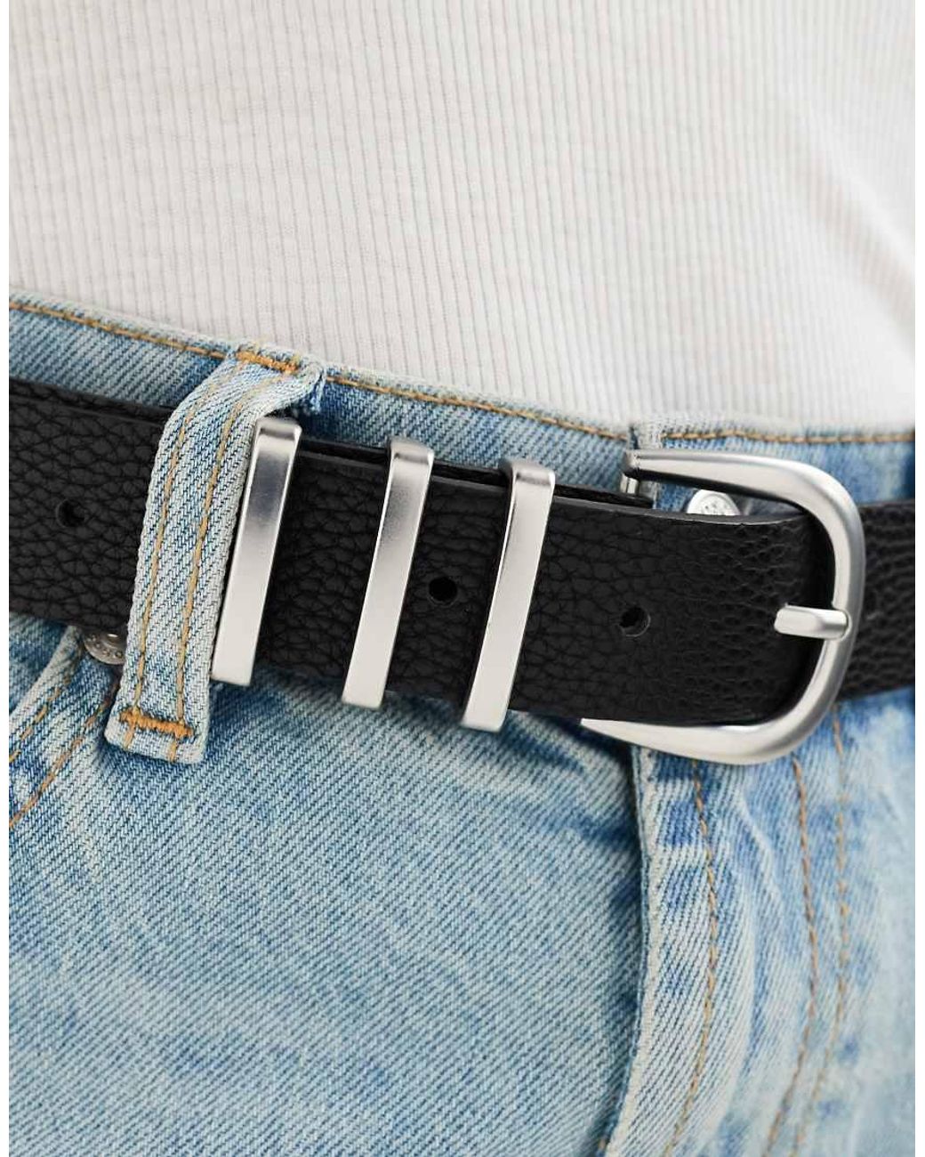 Pieces Blue Silver Buckle Belt