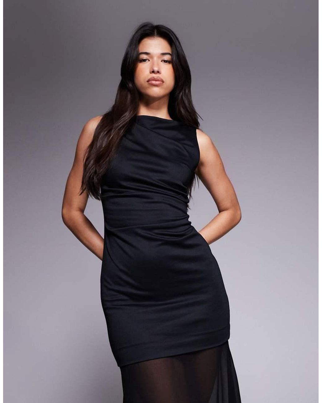 ASOS Blue High Neck Slash Draped Midi Dress With Chiffon Skirt