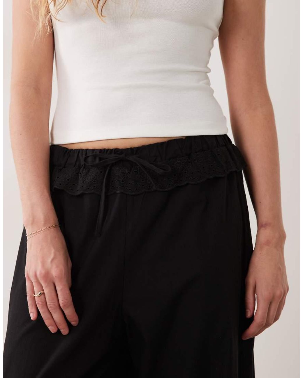 Miss Selfridge Black Cotton Broderie Bloomer Trouser