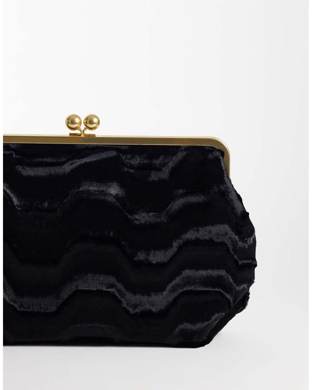 ASOS Black Faux Fur Astrakhan Large Frame Clutch Bag