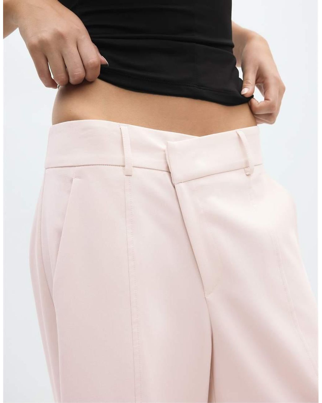 Stradivarius Pink Crossover Waist Smart Bermuda Shorts