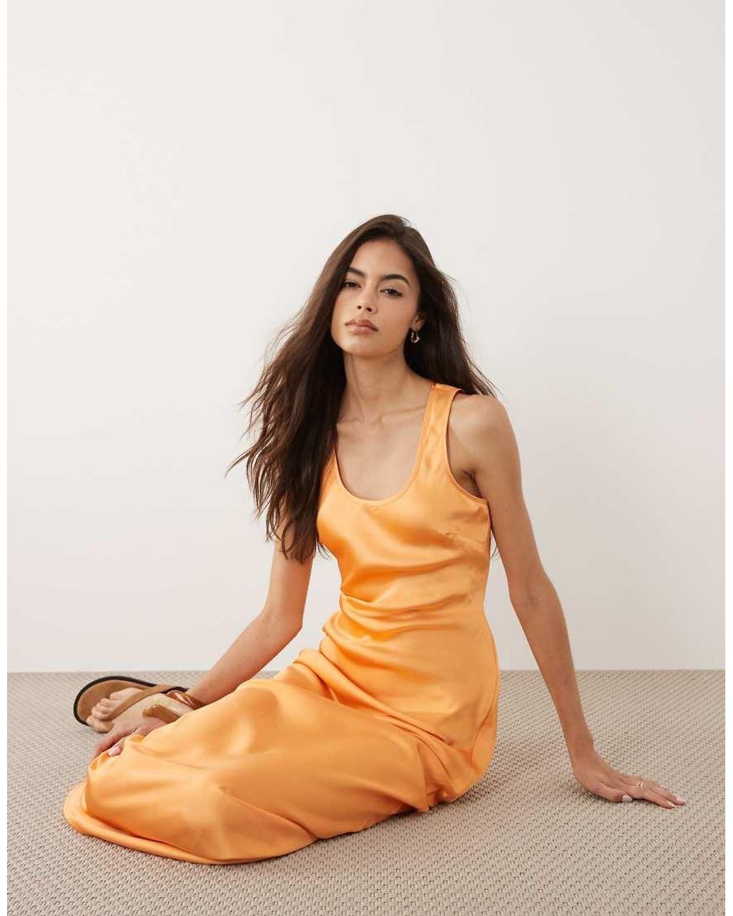 ASOS Orange Asos Design Tall Scoop Satin Maxi Dress