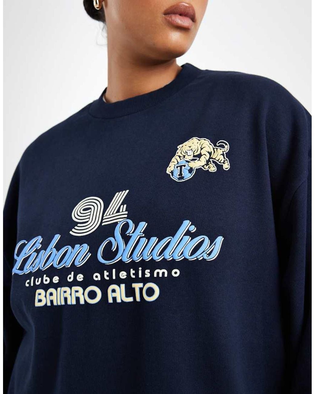ASOS Blue Asos Design Curve Oversized Sweatshirt With Lisbon Studios Athletic Graphic