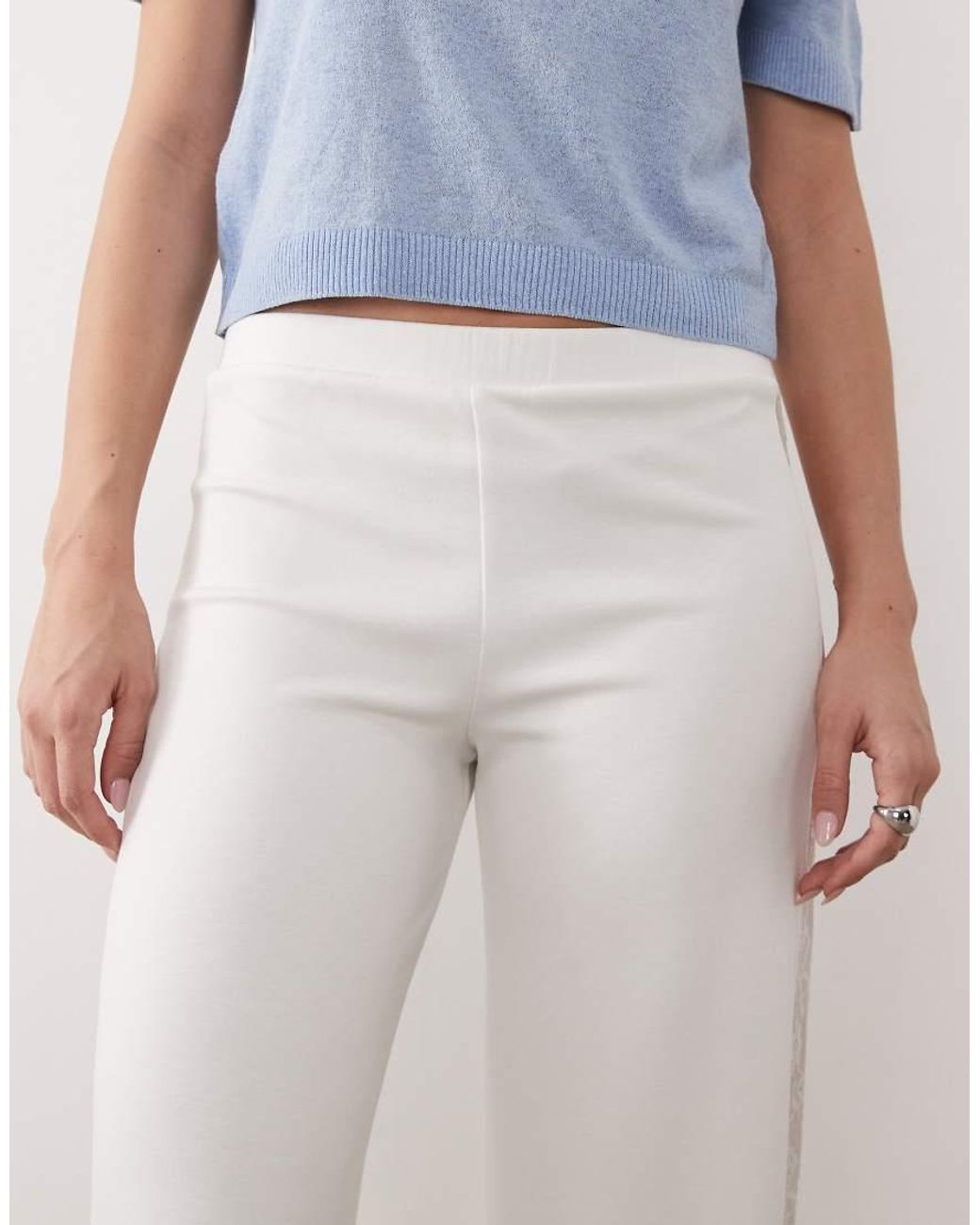 ASOS White Wide Leg Trouser With Lace Panel