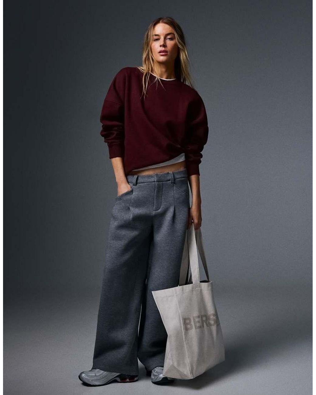 Bershka Red Round Neck Sweatshirt