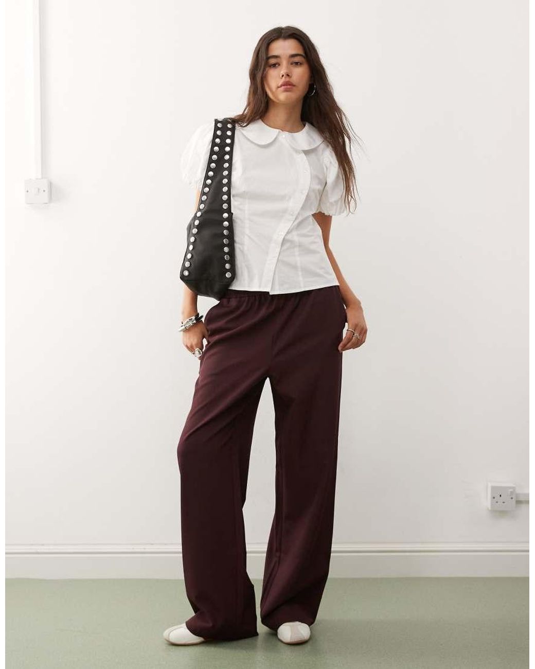 Reclaimed Vintage White Neat Fit Shirt With Asymmetric Buttons And Puff Sleeve