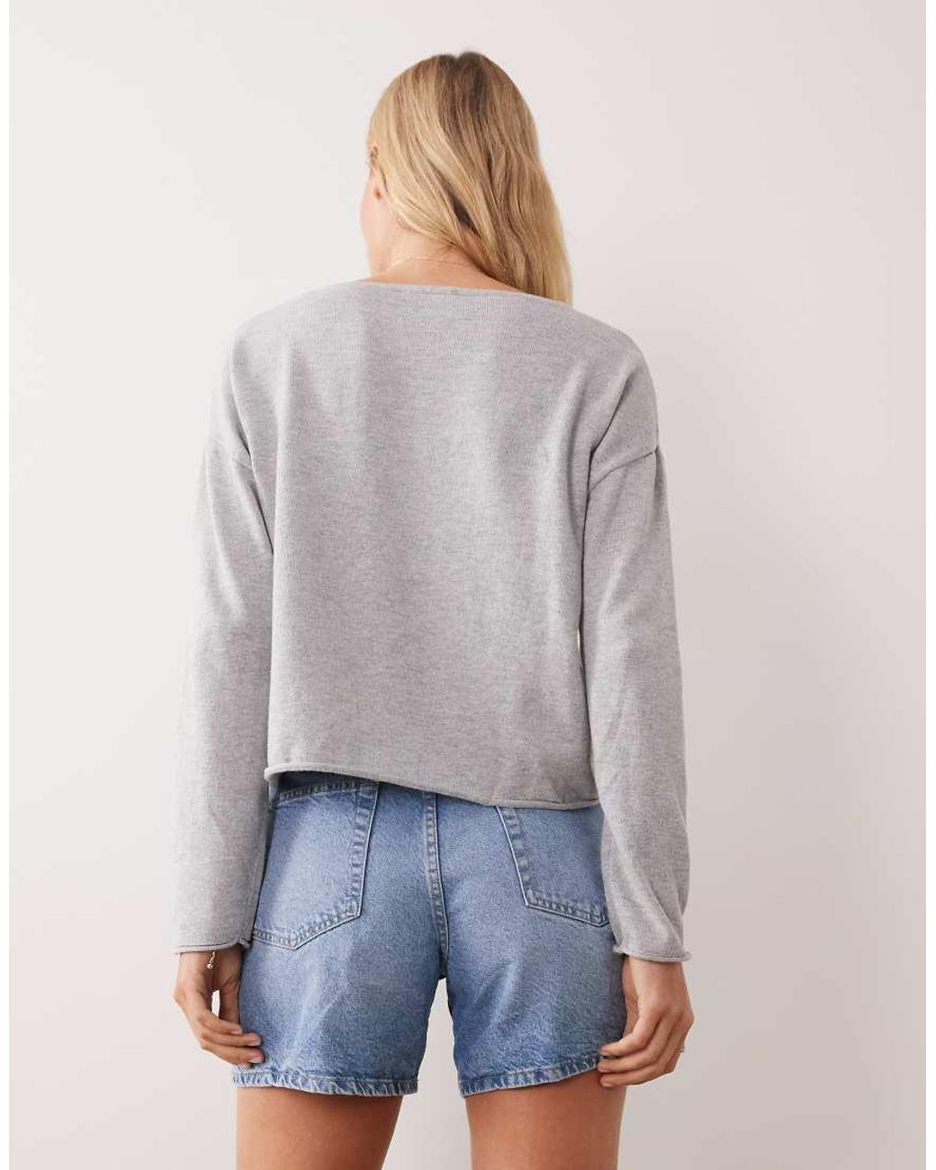 Mango Blue Teen V Neck Button Detail Long Sleeve Knitted Top