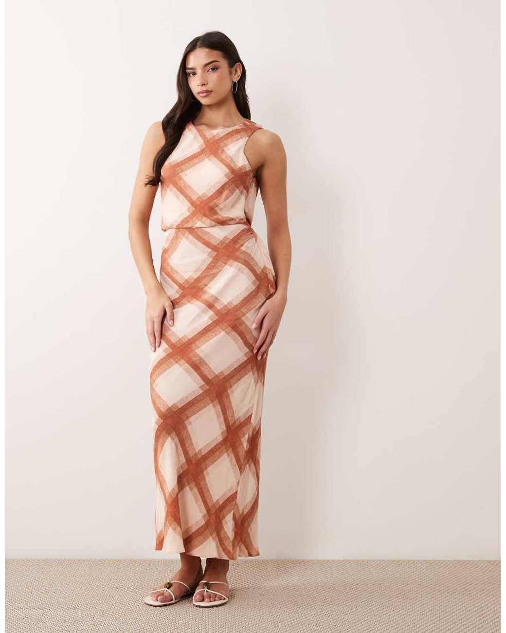 ASOS Multicolor Draped Open Back Trim Detail Linen Look Maxi Dress