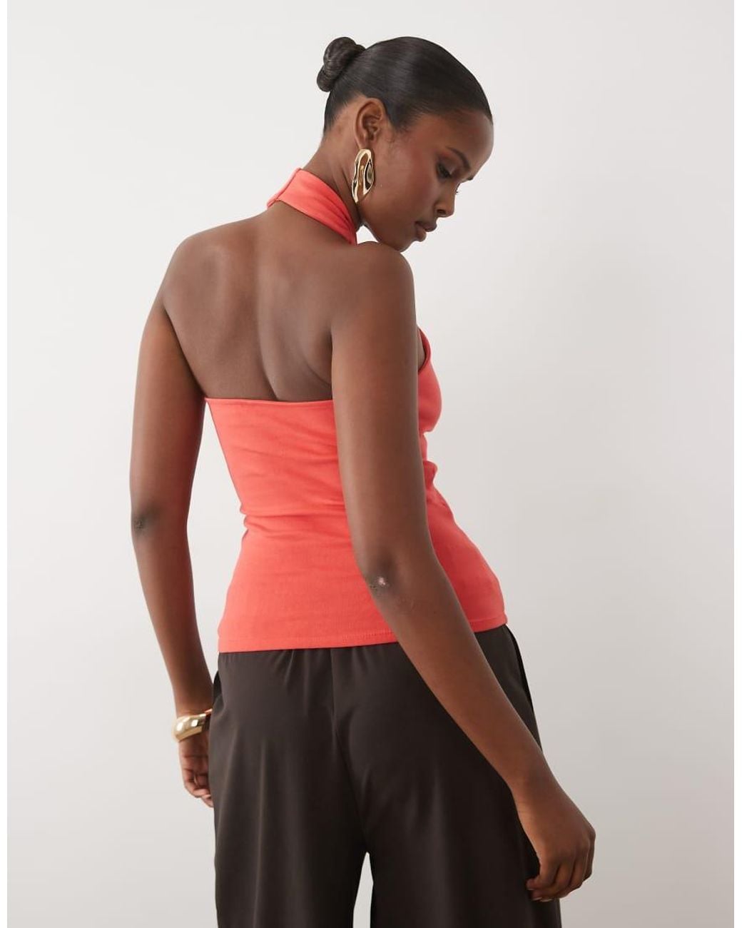 ASOS Red Compact Cotton Twist Halterneck Top