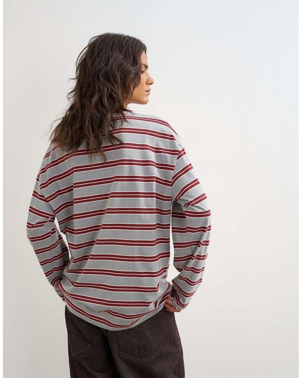 TOPSHOP Brown Stripe Long Sleeve Slouchy Skater Tee