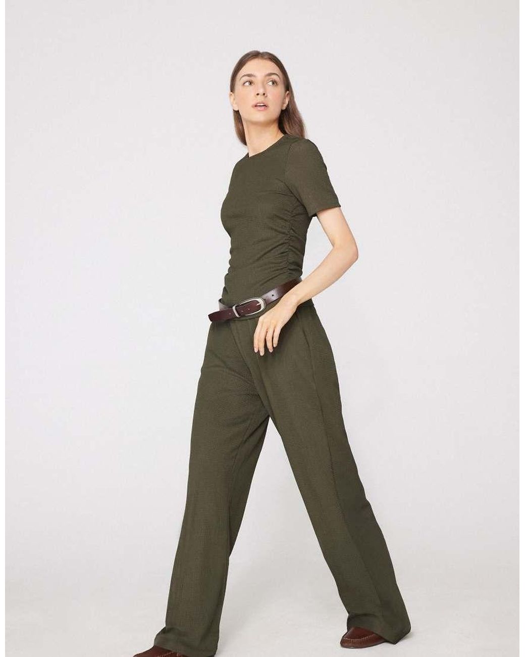 Tezenis Green Crinkle Palazzo Trousers