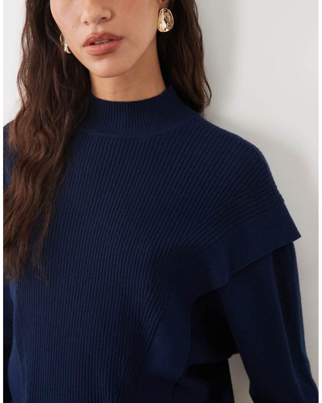 Threadbare Blue Batwing Mock Neck Jumper