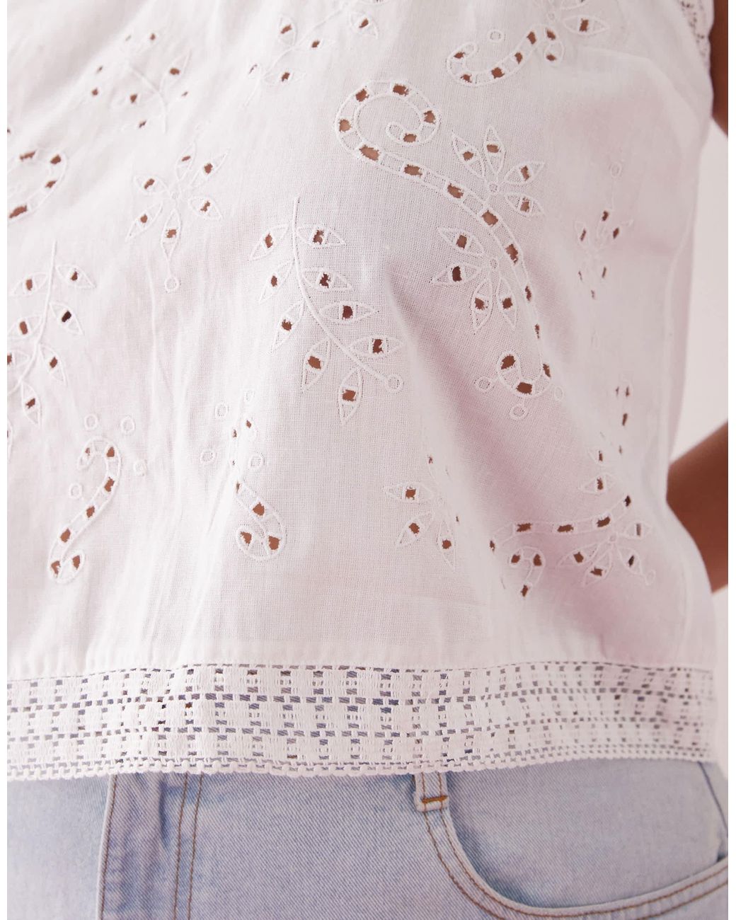 Collusion White Plus Open Back Crochet Patch Work Cami Top