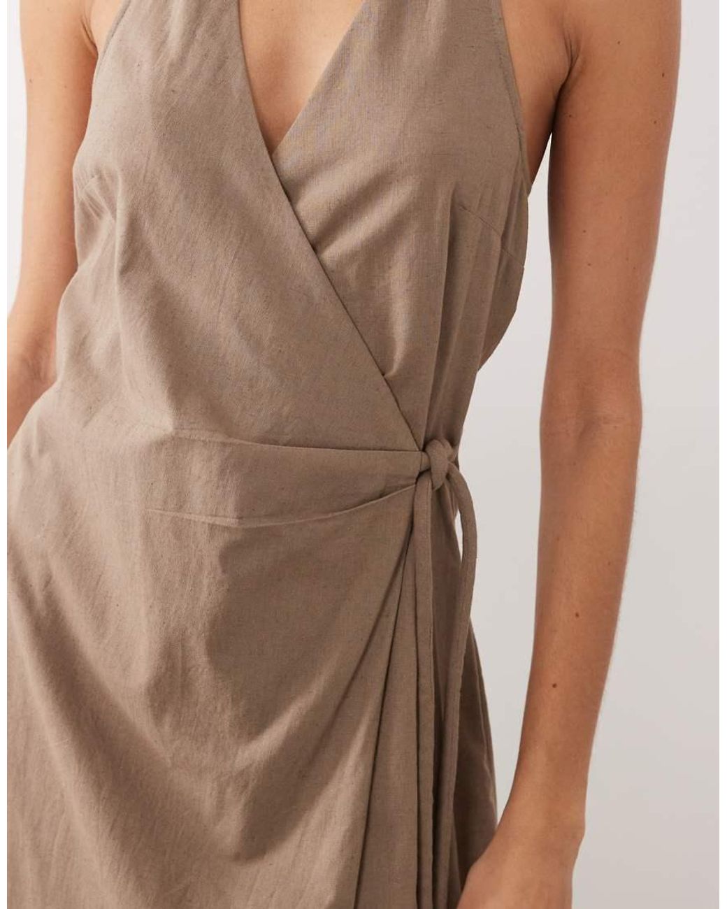 ASOS Natural Cotton-linen Halter Neck Wrap Maxi Sundress