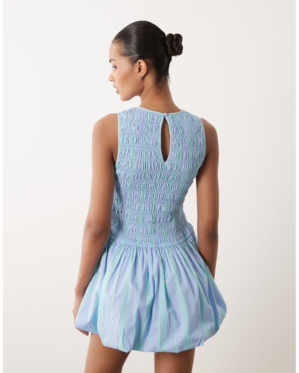 Wednesday's Girl Blue Shirred Puff Ball Mini Dress