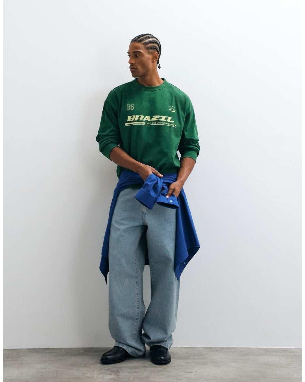 ASOS Green Boxy Oversized Long Sleeve T-Shirt With Brazil Graphic for men
