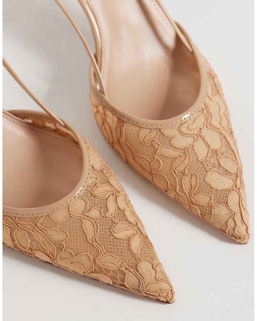 Mango White Lace Heeled Slingback