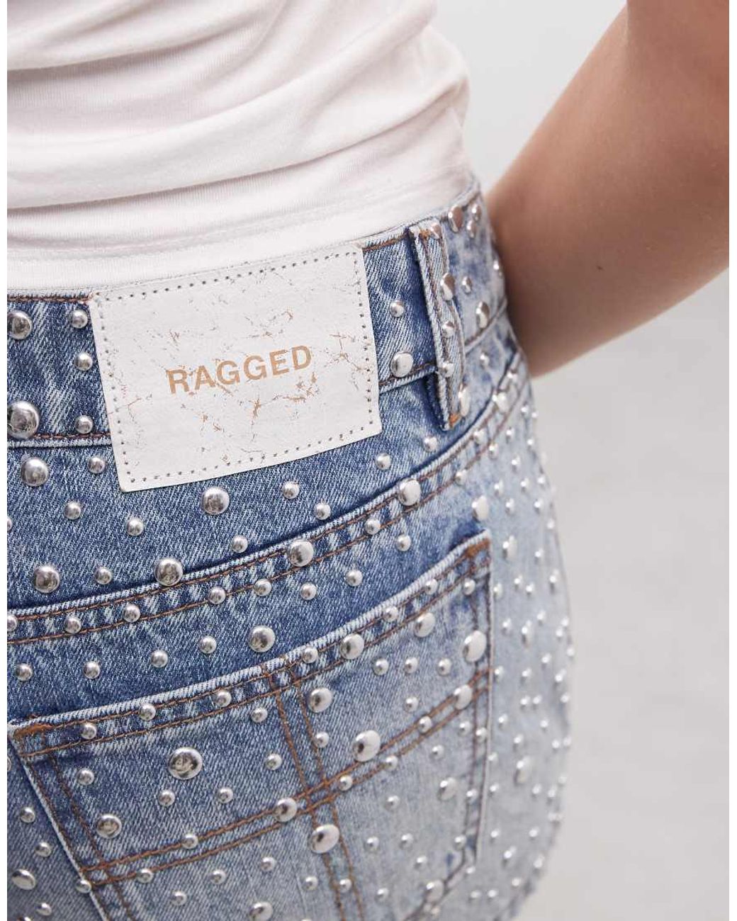 The Ragged Priest White Low Rise Studded Shorts