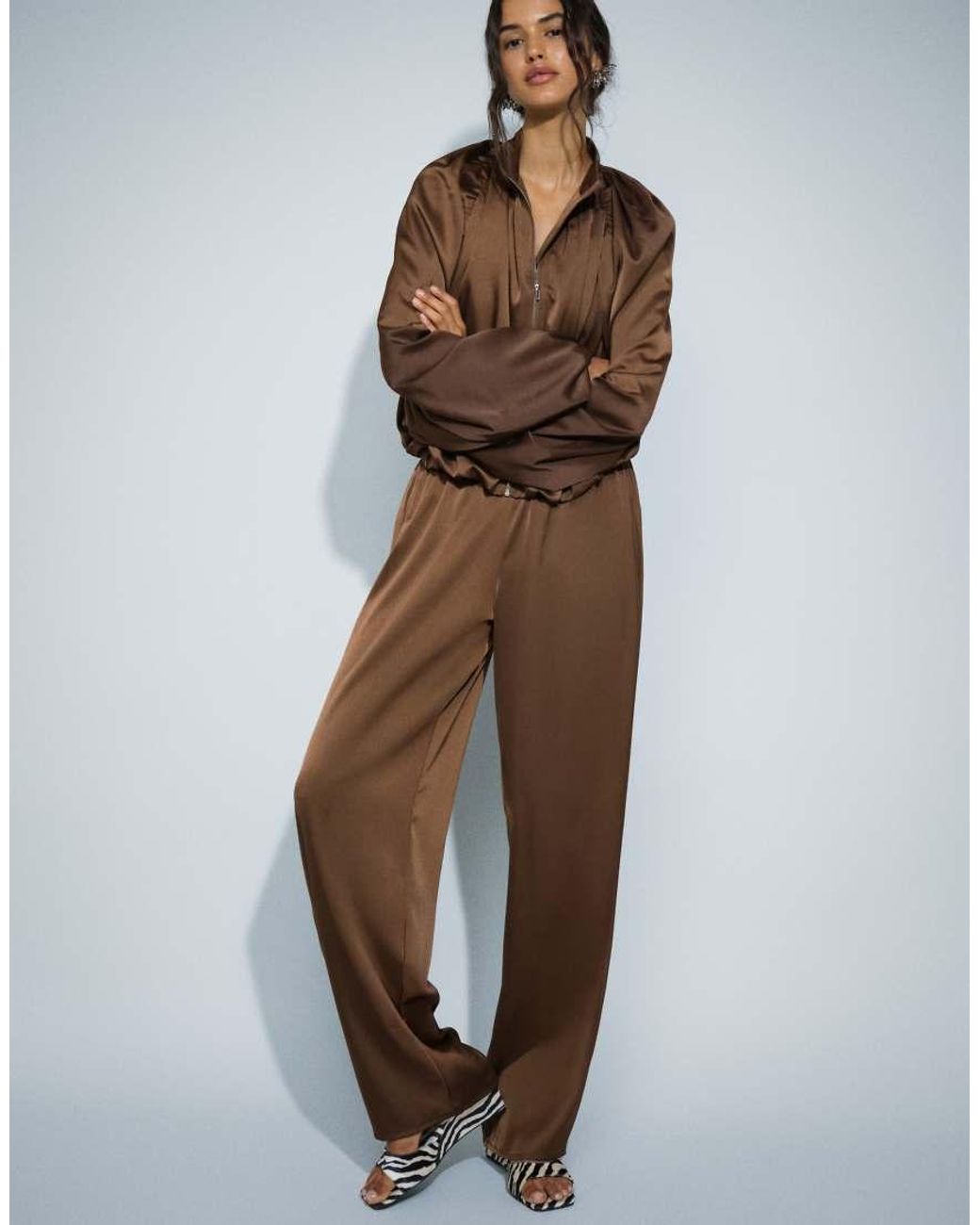 Missy Empire Brown Satin Drawstring Relaxed Pants