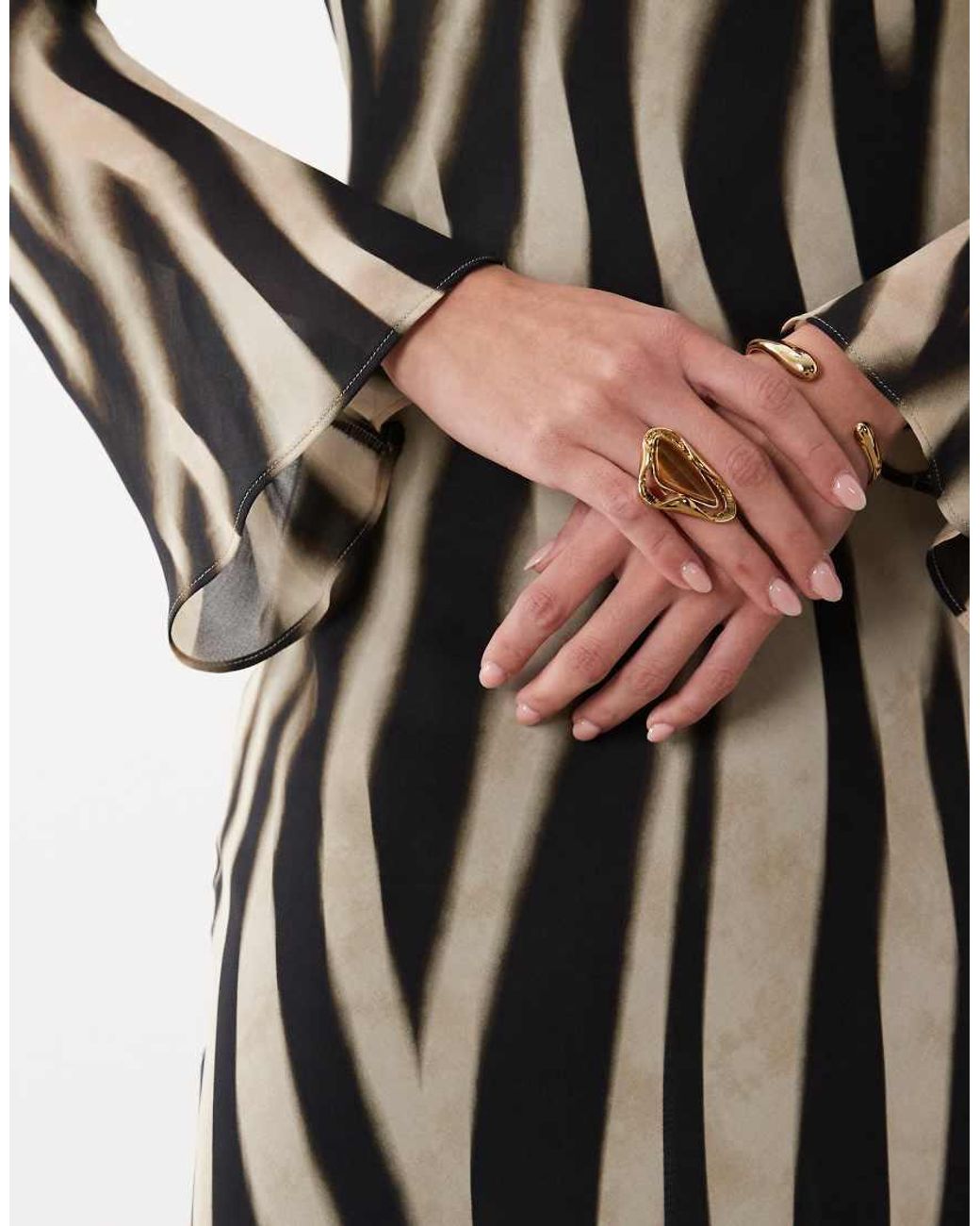 Mango White Long Sleeve Maxi Dress With Flared Sleeves