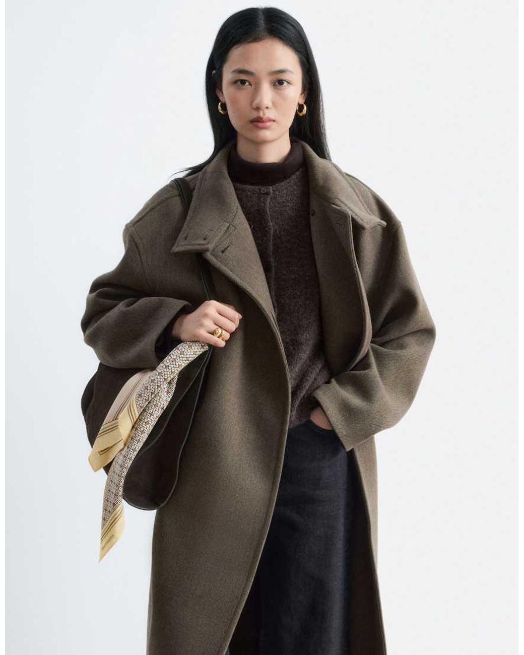 & Other Stories Black Wool Rich Maxi Coat With Funnel Neck