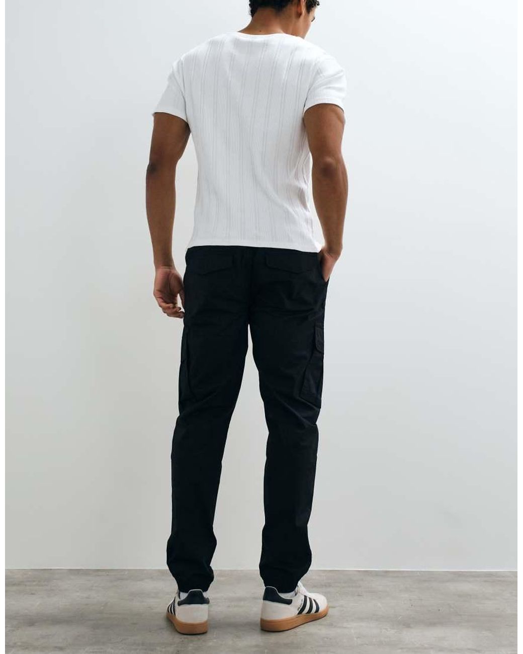 Threadbare White Drawstring Waist Cargo Trousers for men
