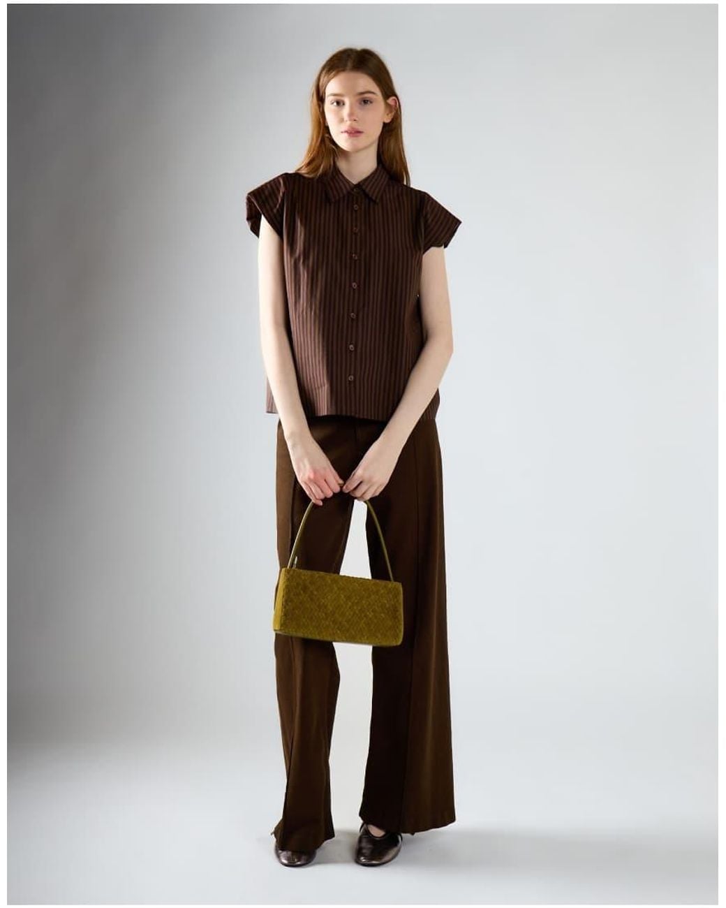 Glamorous Brown Cap Sleeve Button-Up Shirt