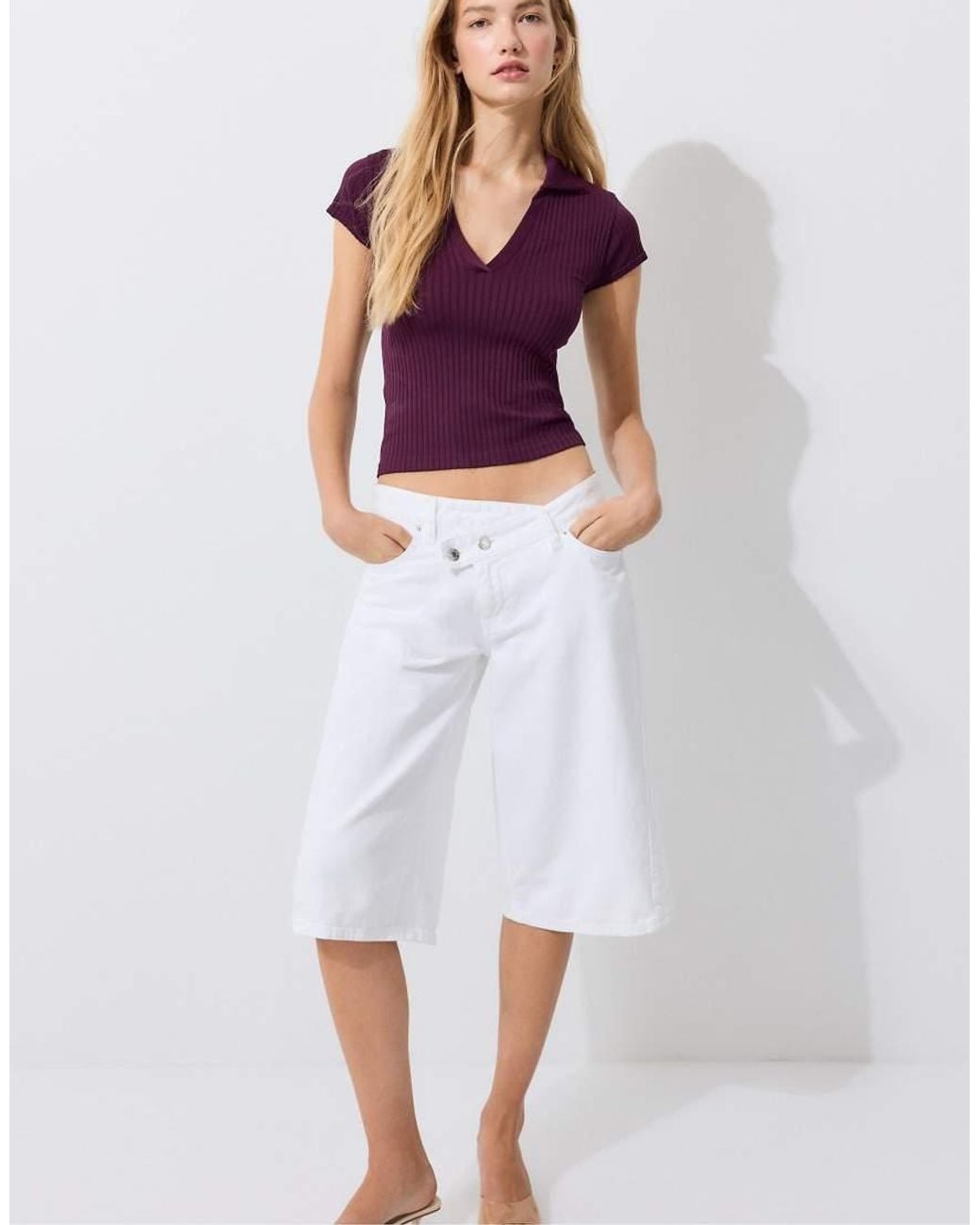 Stradivarius White Basic Seamless Polo T-shirt