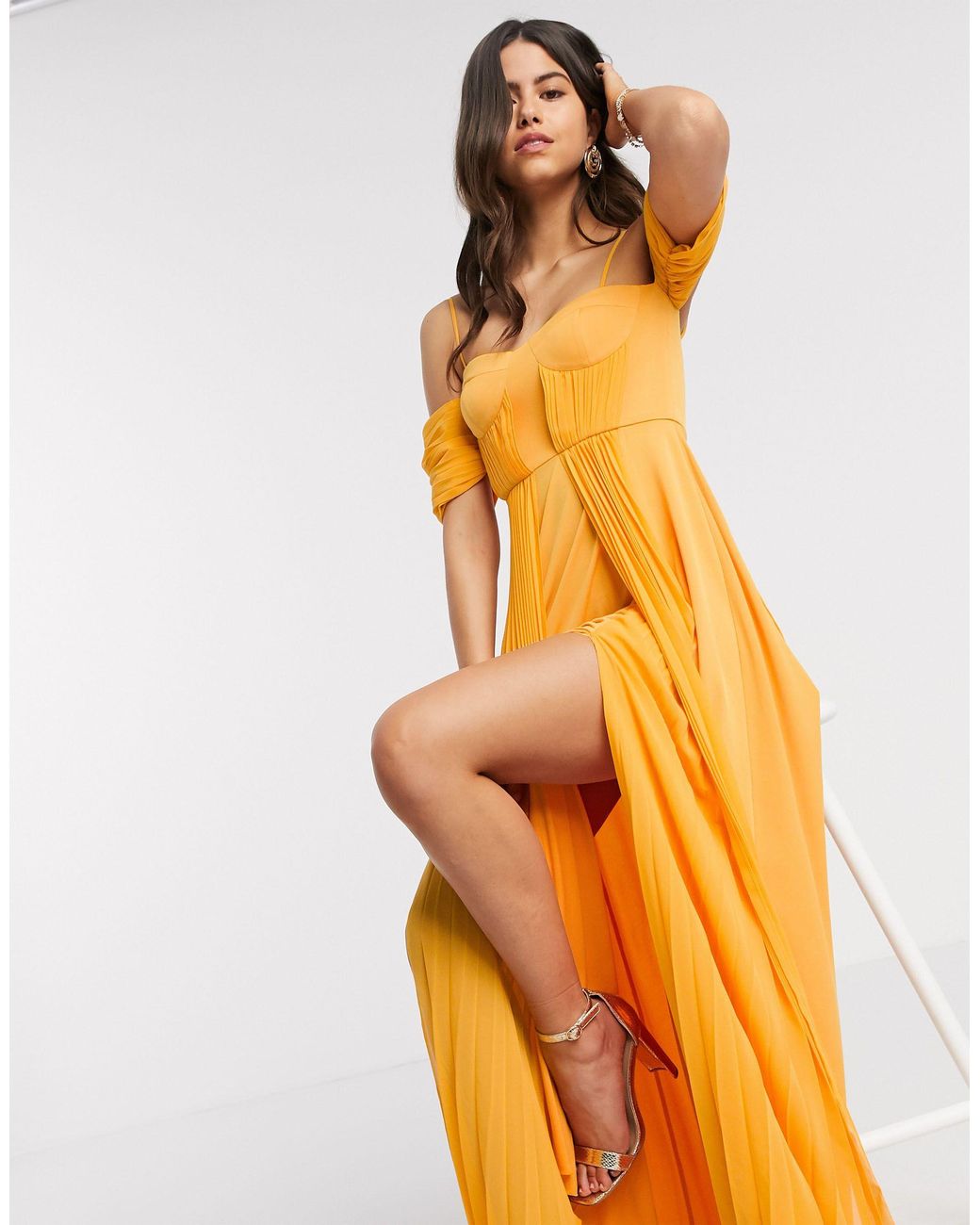 chiffon bardot maxi dress