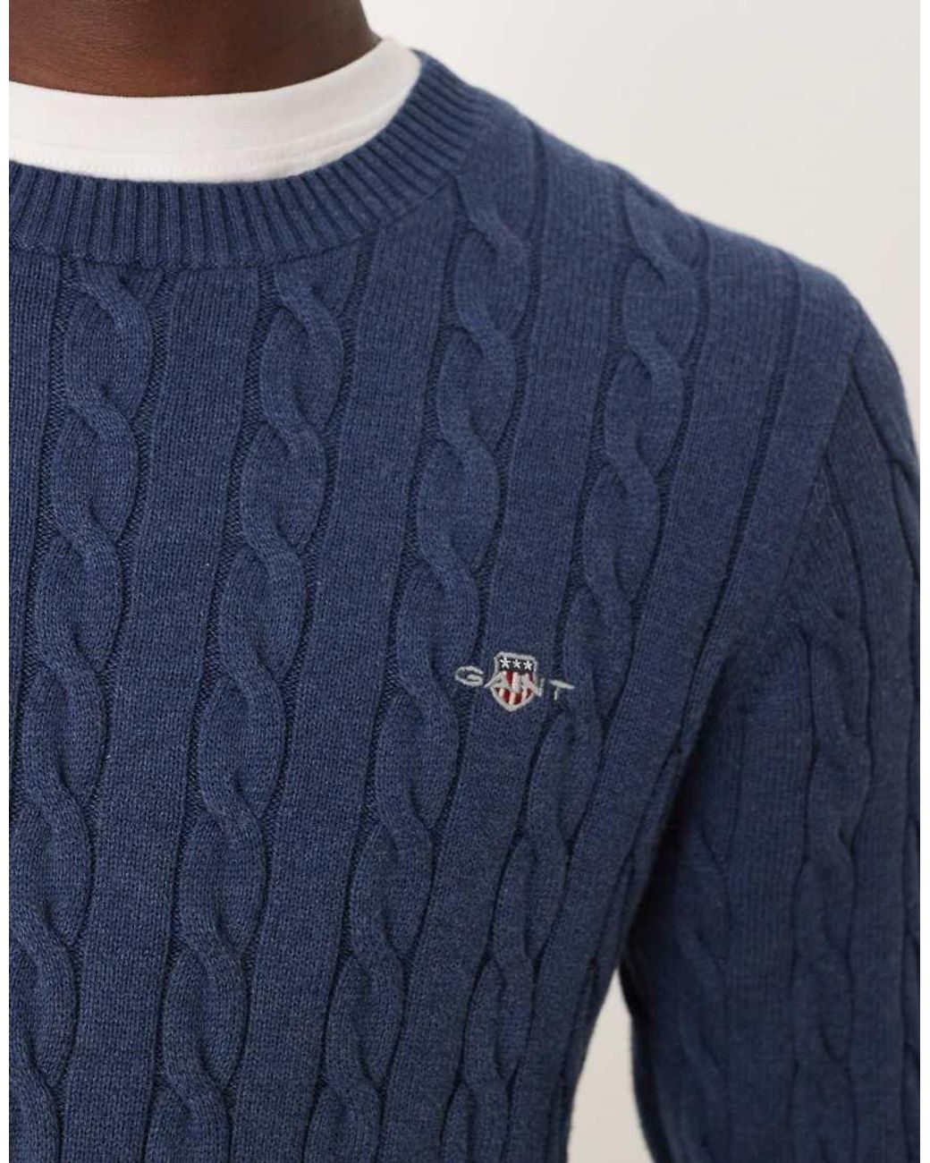 Gant Blue Cotton Cable Knit Sweater for men