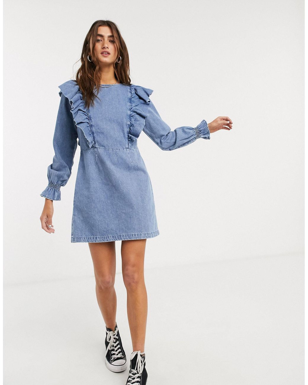 denim frill dress