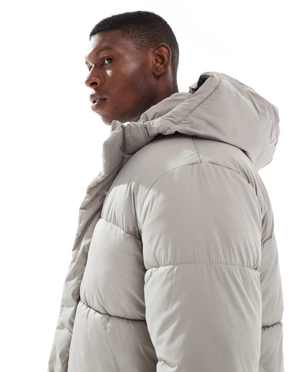 Jack & Jones Gray Hooded Puffer Jacket for men