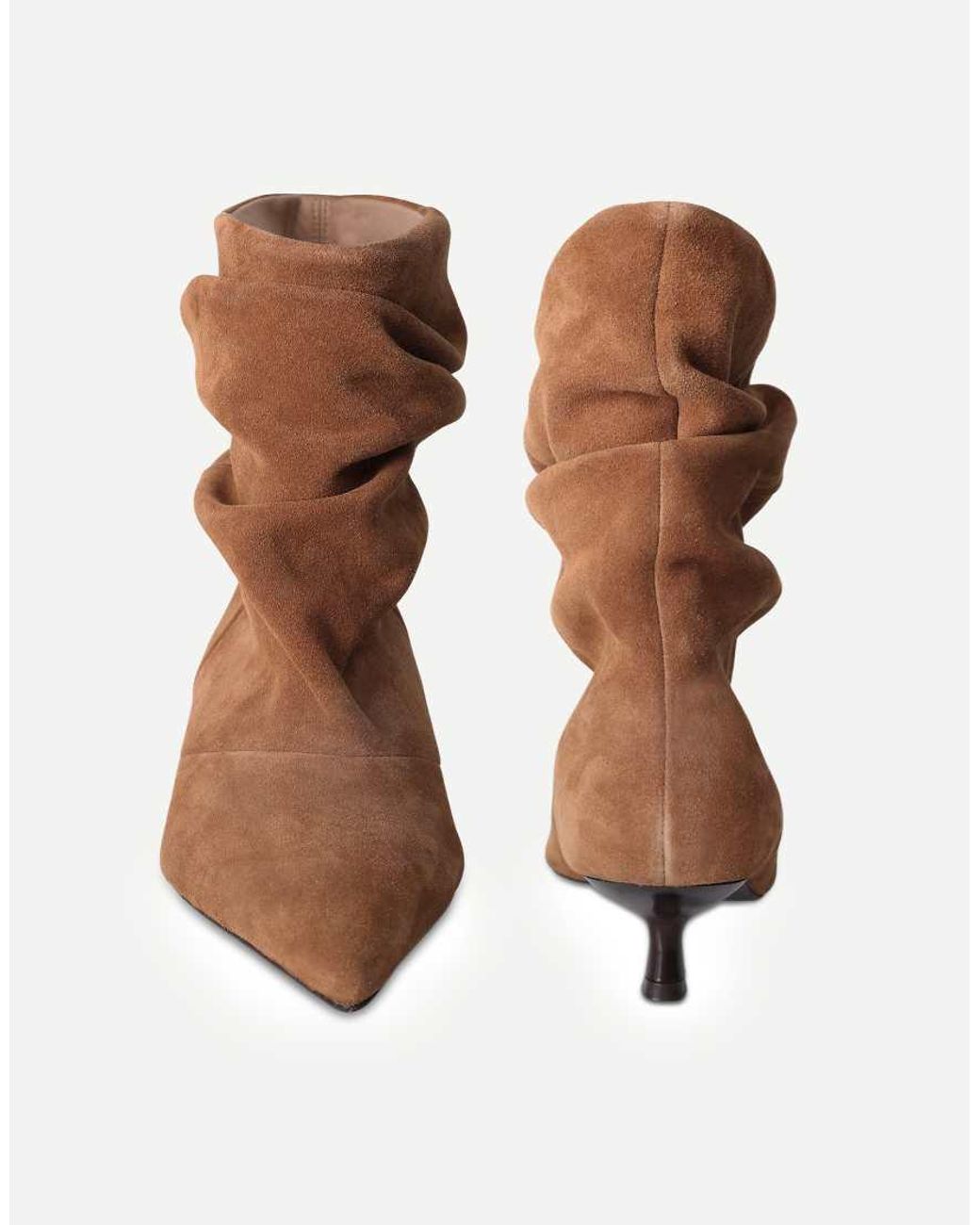 OFF THE HOOK Brown Lottie Suede Slouchy Pointed Toe Kitten Heel Ankle Boots