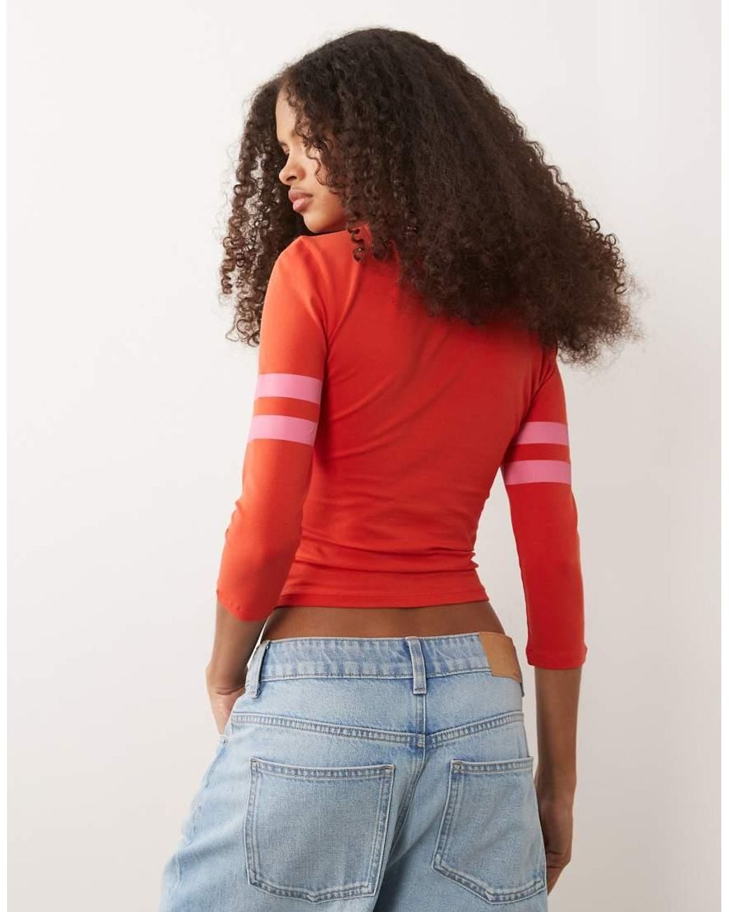 ASOS Red 3/4 Sleeve Baby Tee With Varsity Graphic