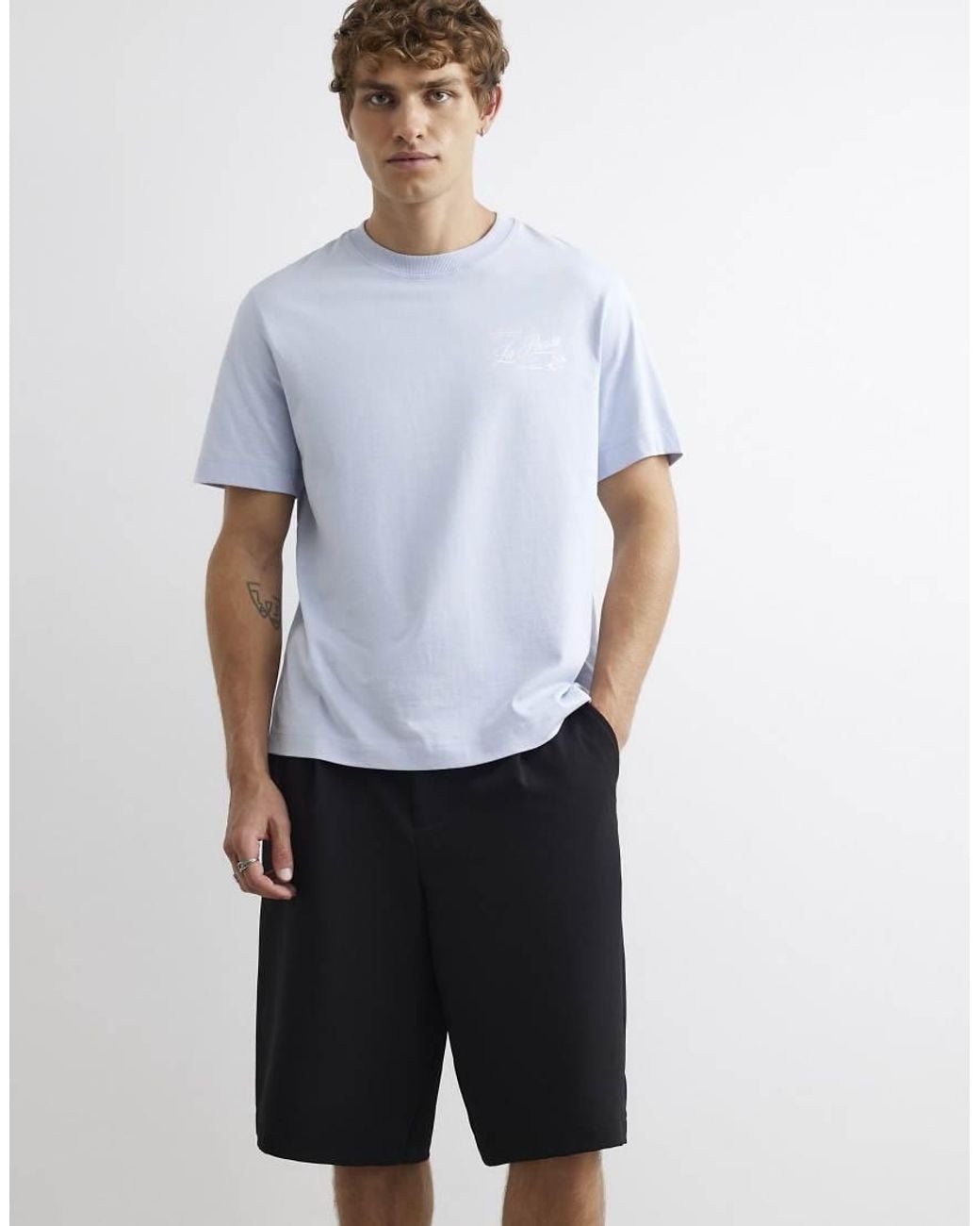 River Island Gray Short Sleeve Floral Print T-Shirt for men