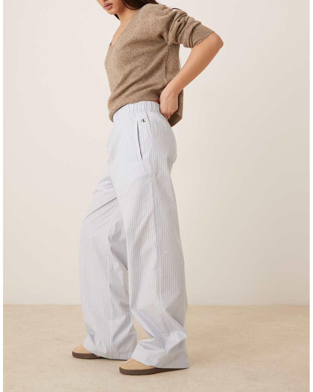 Calvin Klein Natural Cotton Poplin Pull On Trouser With Elasticated Waist
