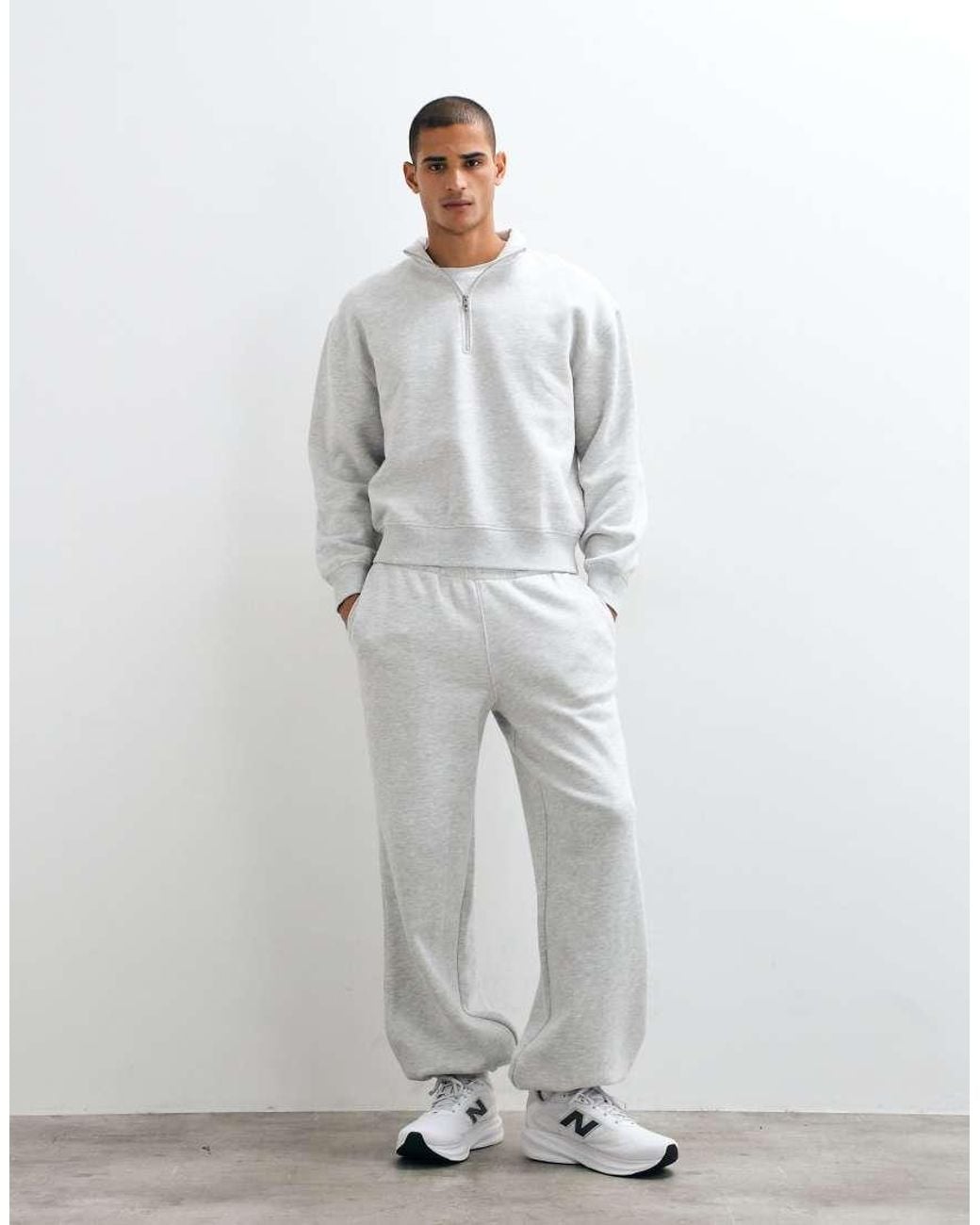 4505 White Rest Day 400Gsm Heavyweight Cotton Boxy 1/4 Zip Sweat for men