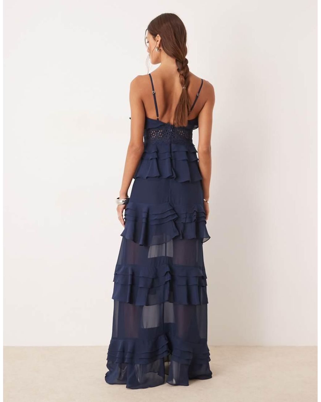 True Decadence Blue Tiered Ruffle Maxi Dress With Spaghetti Strap