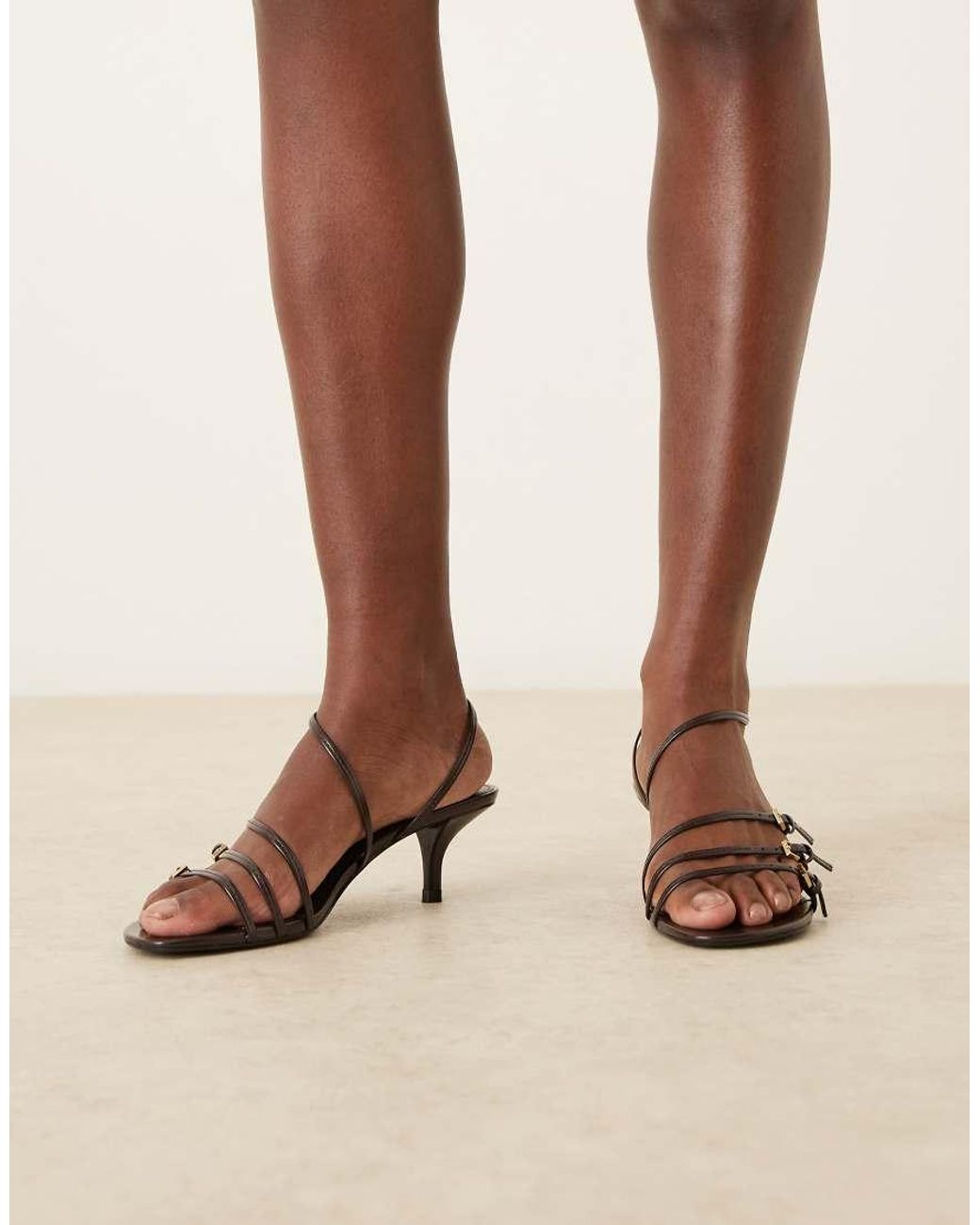 Mango Natural Strappy Buckle Detail Heeled Sandal
