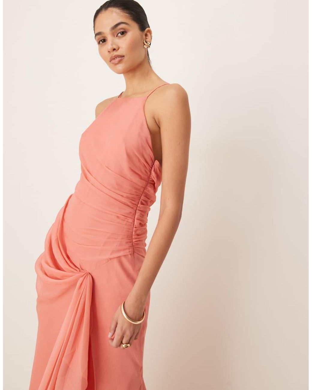 ASOS Pink Racer Strappy Maxi Dress With Draped Skirt