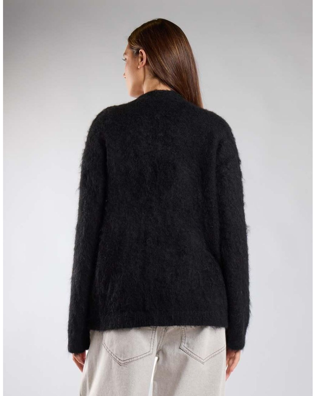 Glamorous Black Fuzzy V-Neck Cardigan