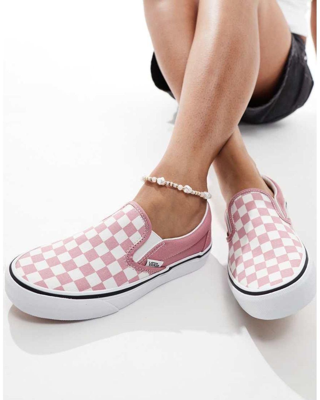 Zapatillas Deportivas A Cuadros Dameros Rosas Y Blancos Sin