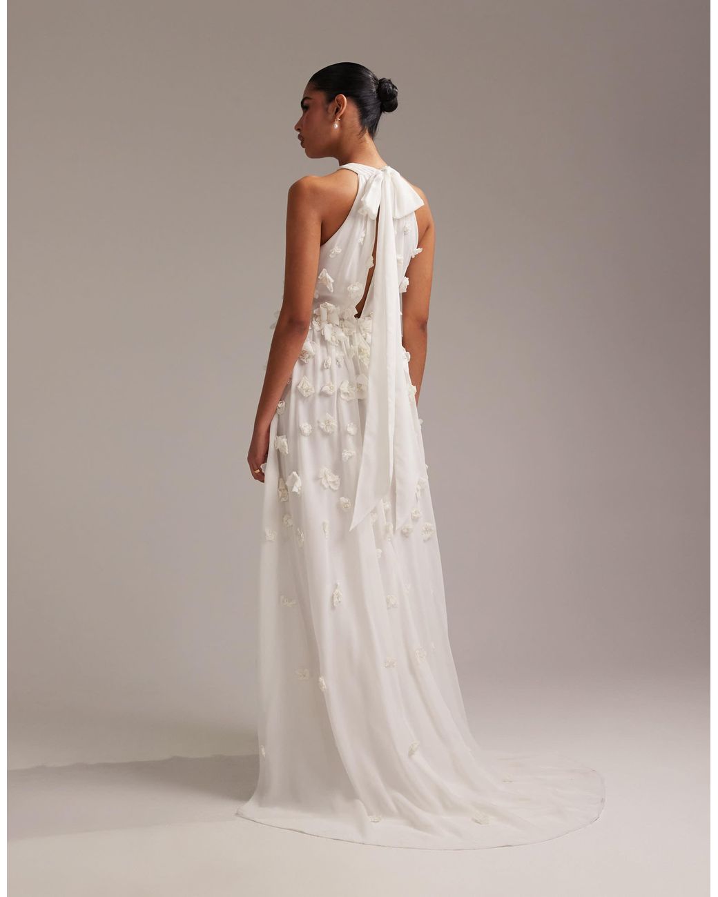 ASOS 3d Floral Statement Halter Maxi Wedding Dress in White | Lyst