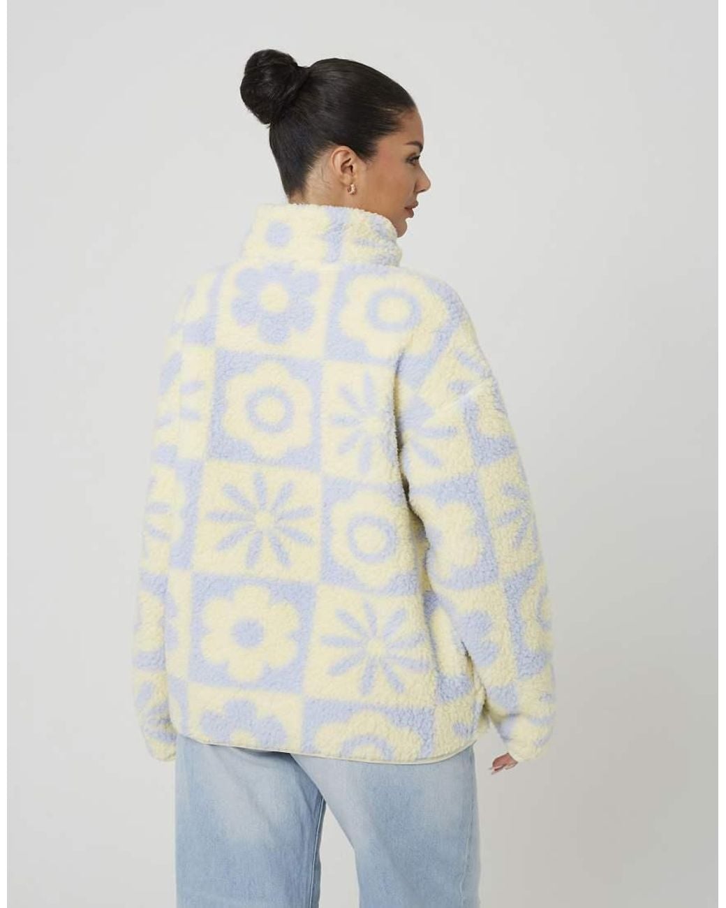 Brave Soul Natural Sherpa Fleece Floral Print Sweatshirt